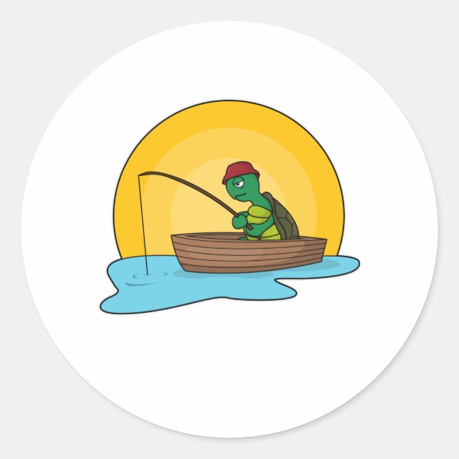 Sticker Rond La grenouille comme pêcheur dans le bateau (Devant)