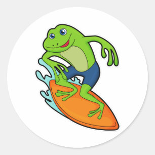 Sticker Rond La grenouille comme surfeur avec Surfer