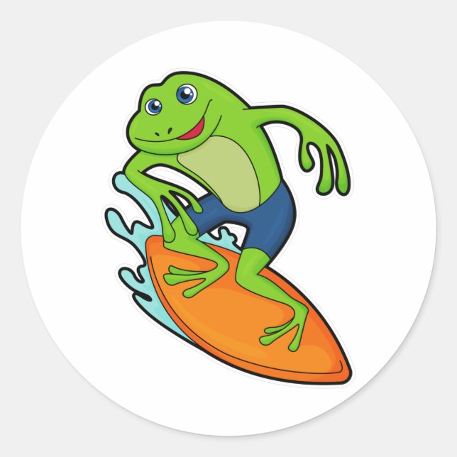 Sticker Rond La grenouille comme surfeur avec Surfer (Devant)