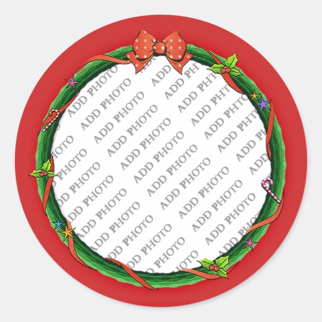 Sticker Rond La guirlande de Noël ajoutent votre photo et (Devant)