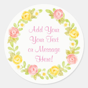 Sticker Rond La jolie guirlande de roses d'aquarelle