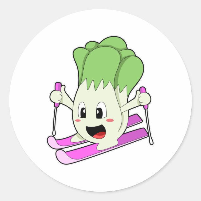 Sticker Rond La laitue comme skieur avec ski (Devant)