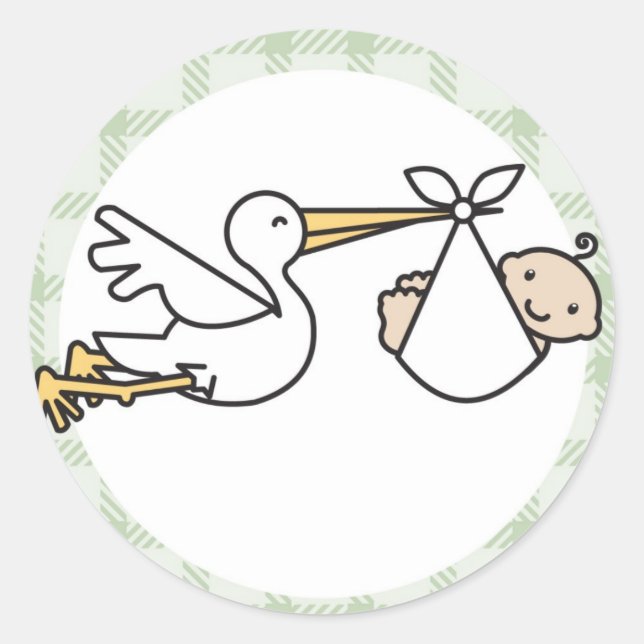 Sticker Rond La livraison de bébé de cigogne (Devant)