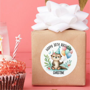 Sticker Rond La loutre de mer est belle fête d'anniversaire