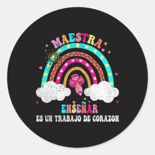 Sticker Rond La Maestra Professeur d'espagnol bilingue pour fem