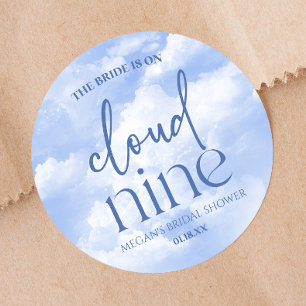 Sticker Rond La mariée est sur un nuage Bridal Shower Bleu