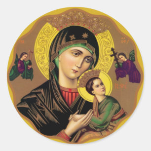 Sticker Rond La mère catholique aide perpétuellement l'icône