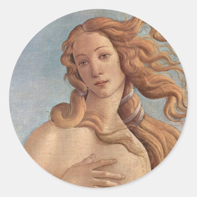 Sticker Rond La naissance de Vénus (détail) par Sandro Botticel (Devant)