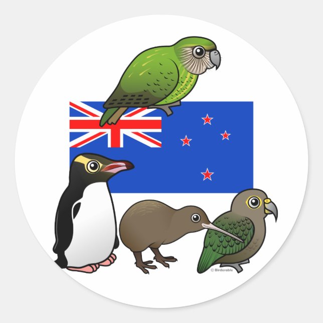 Sticker Rond La Nouvelle Zélande Birdorables (Devant)