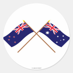 Sticker Rond La Nouvelle Zélande et les drapeaux croisés