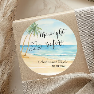 Sticker Rond La nuit d'avant plage et palmiers Mariage