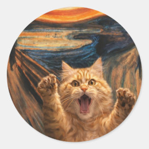 Sticker Rond La parodie d'art du chat dans Le Cri