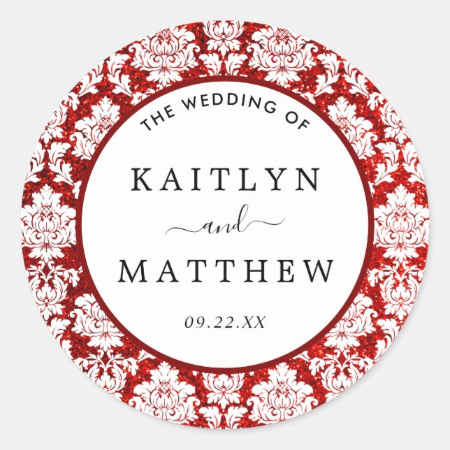 Sticker Rond La Parties scintillant Damask Las Vegas Mariage Co (Devant)