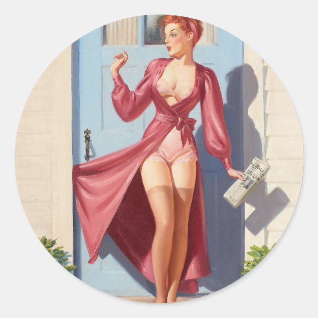 Sticker Rond La petite fille du journal du matin (Devant)