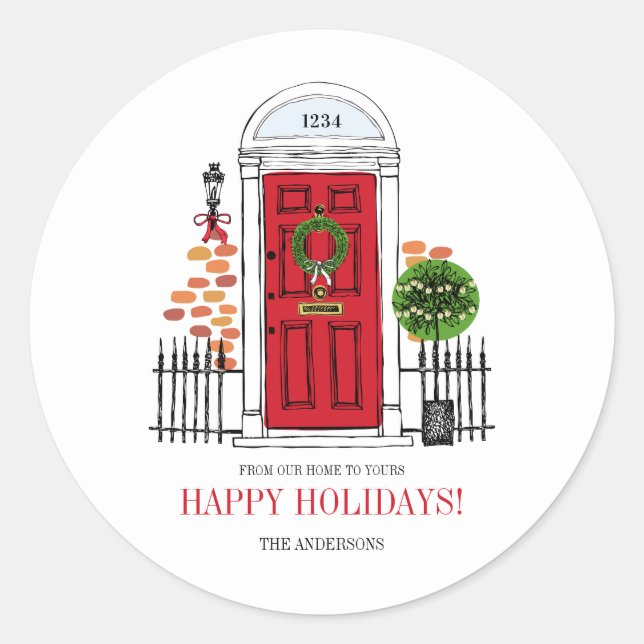 Sticker Rond La porte de Noël des Fêtes Rouges (Devant)
