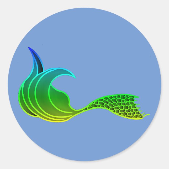Sticker Rond La queue de sirène dans les tons verts (Devant)