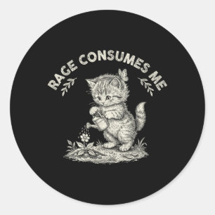 Sticker Rond La rage me consume Chat Fleur Mignon Kitty Drôle M