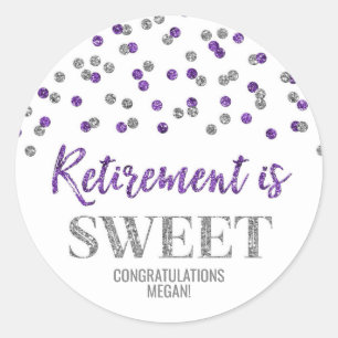 Sticker Rond La retraite Confetti en argent violet est douce