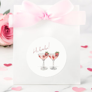 Sticker Rond La Saint-Galentin Babe Strawberry Cocktail Party