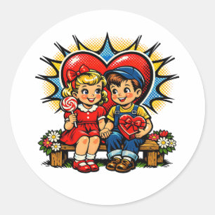 Sticker Rond La Saint-Valentin Rétro Pop Art Vintage