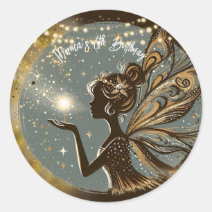 Sticker Rond La silhouette de la fée magique de nuit anniversai