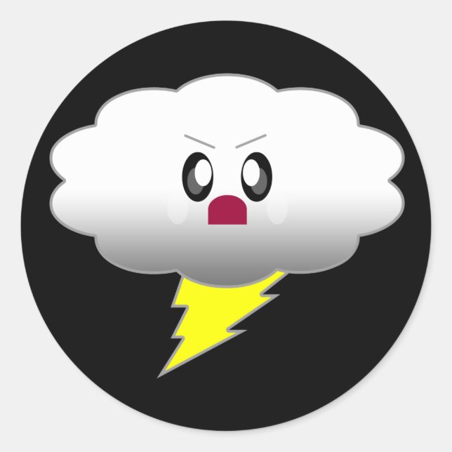 STICKER ROND LA TEMPÊTE DE TUNDER ÉCLAIRÉE PAR LE NUAGE KAWAII (Devant)