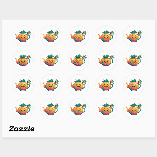 Sticker Rond La théière joyeuse et prospère de l'ananas (Feuille)