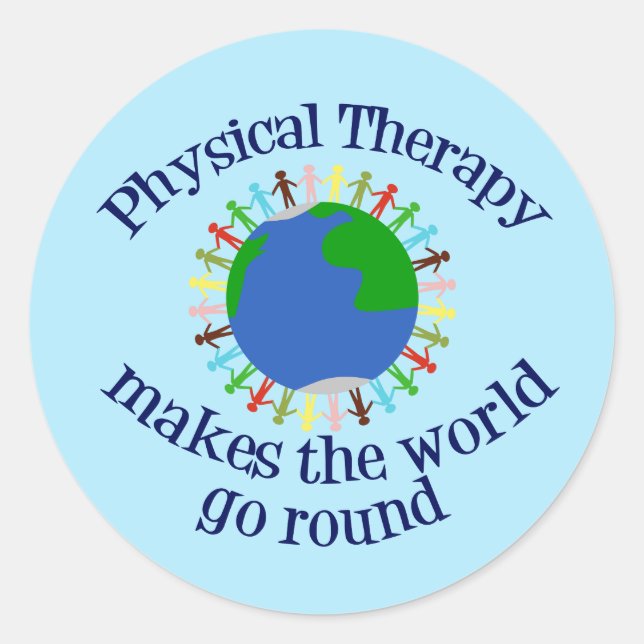 Sticker Rond La thérapie physique fait tourner le monde (Devant)