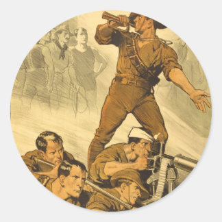 Sticker Rond La trompette appelle l'affiche Vintage WW1