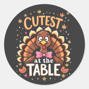 Sticker Rond La Turquie à la table drôle Thanksgiving