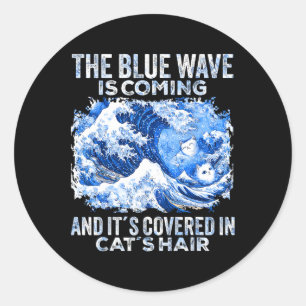 Sticker Rond La Vague Bleue Vient Couverte De Cheveux De Chat D