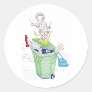 Sticker Rond La vengeance du chaton à bac à roues !