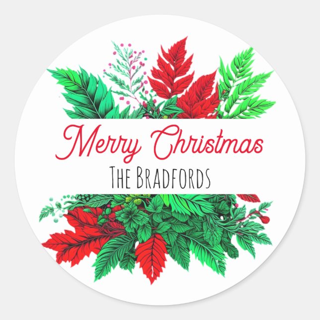 Sticker Rond La verdure de Noël | Joyeux Noël personnalisé (Devant)