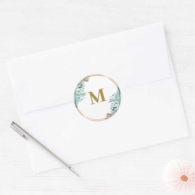 Sticker Rond La verdure | Phoques d'enveloppe Monogramme vert (Enveloppe)