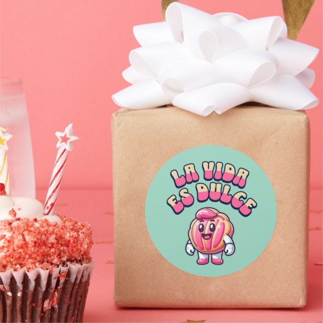 Sticker Rond La Vida es Dulce Concha Rosa Pan Dulce (Fête)