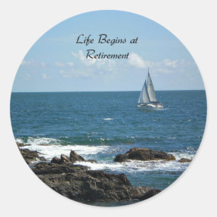Sticker Rond La vie commence à la retraite, la voile,