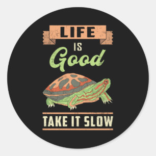 Sticker Rond La vie est bon prendre il lente tortue Lover Ocean