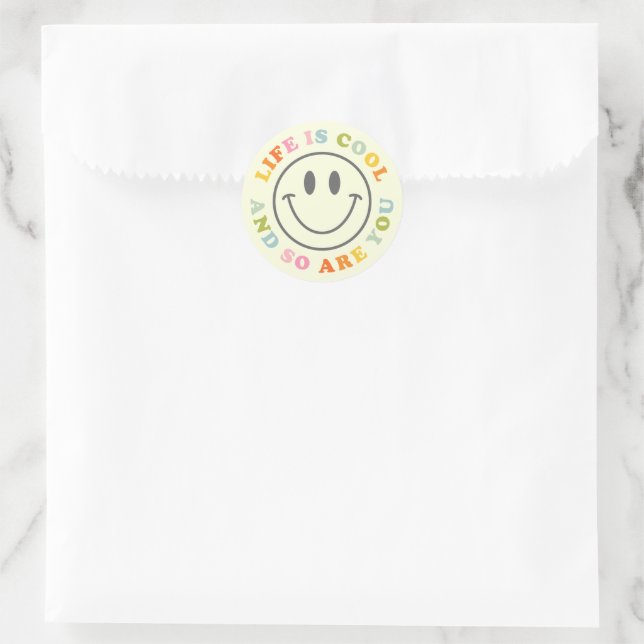 Sticker Rond La vie est Cool heureux visage souriant Emoji (Sac)