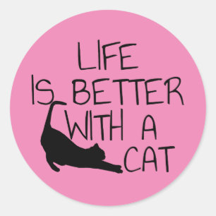 Sticker Rond La Vie Est Meilleure Avec Un Chat