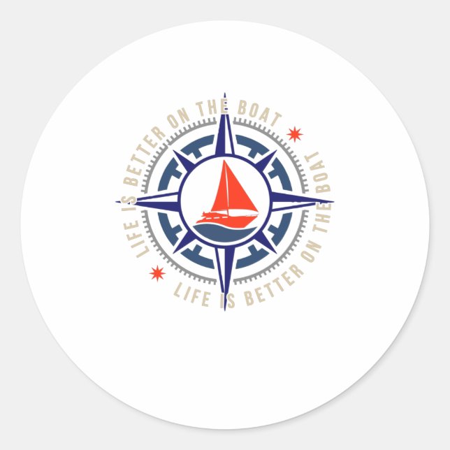 Sticker Rond La Vie Est Mieux À Bateau (Devant)