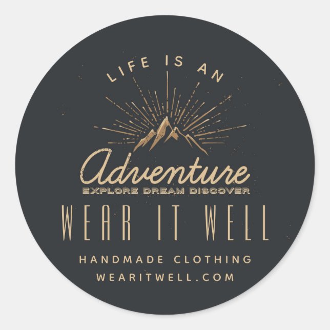 Sticker Rond La vie est une aventure Mountain Sunrays Business (Devant)