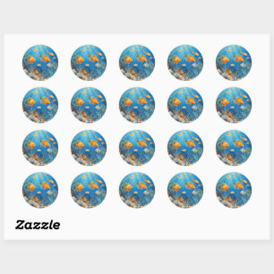 Sticker Rond La vie marine avec des poissons exotiques