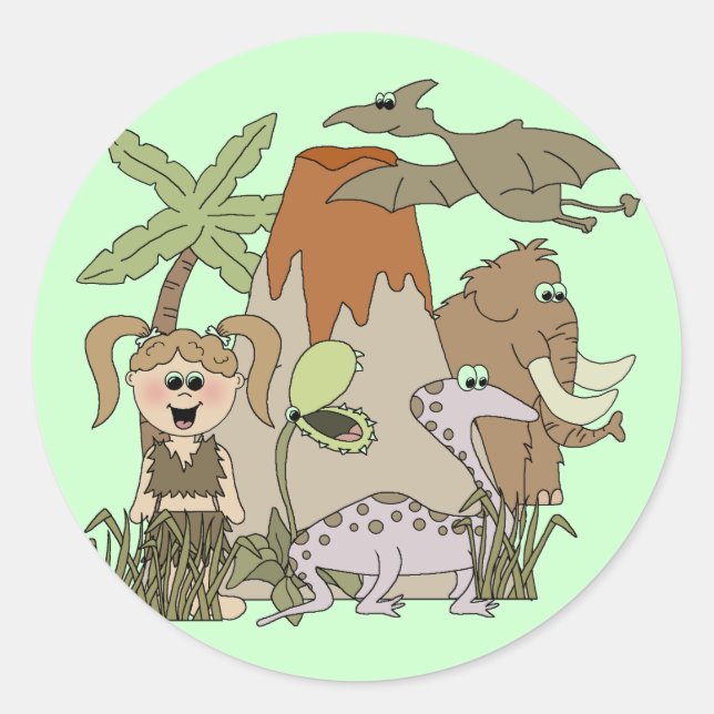 Sticker Rond La vie préhistorique des filles (Devant)