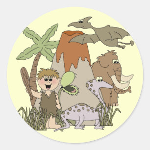 Sticker Rond La vie préhistorique du garçon