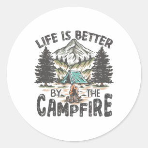 Sticker Rond La vie vintage rétro est meilleure autour du feu d