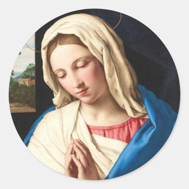 Sticker Rond La Vierge à la prière, un paysage au-delà (Devant)