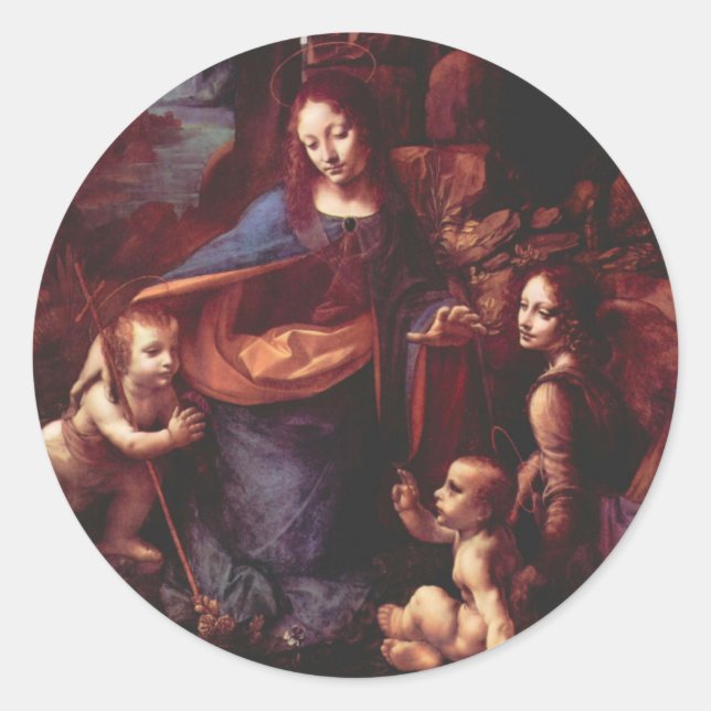 Sticker Rond La Vierge des Rochers de Léonard de Vinci (Devant)