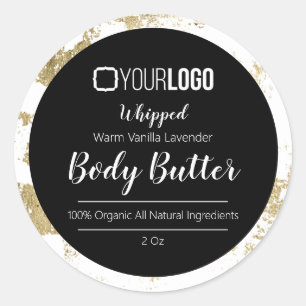 Sticker Rond Label Black White Gold Leaf YOUR