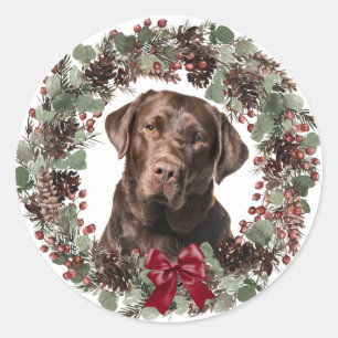 Sticker Rond Laboratoire de chocolat Rouge Bow Pinecone Wreath 