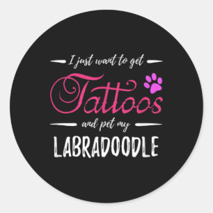 Sticker Rond Labradoodle Amoureux des chiens Tattoo Funny Chien